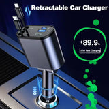 Retractable Car Charger 4 in 1 Fast Car Phone Charger 120W with USB Type C Cable